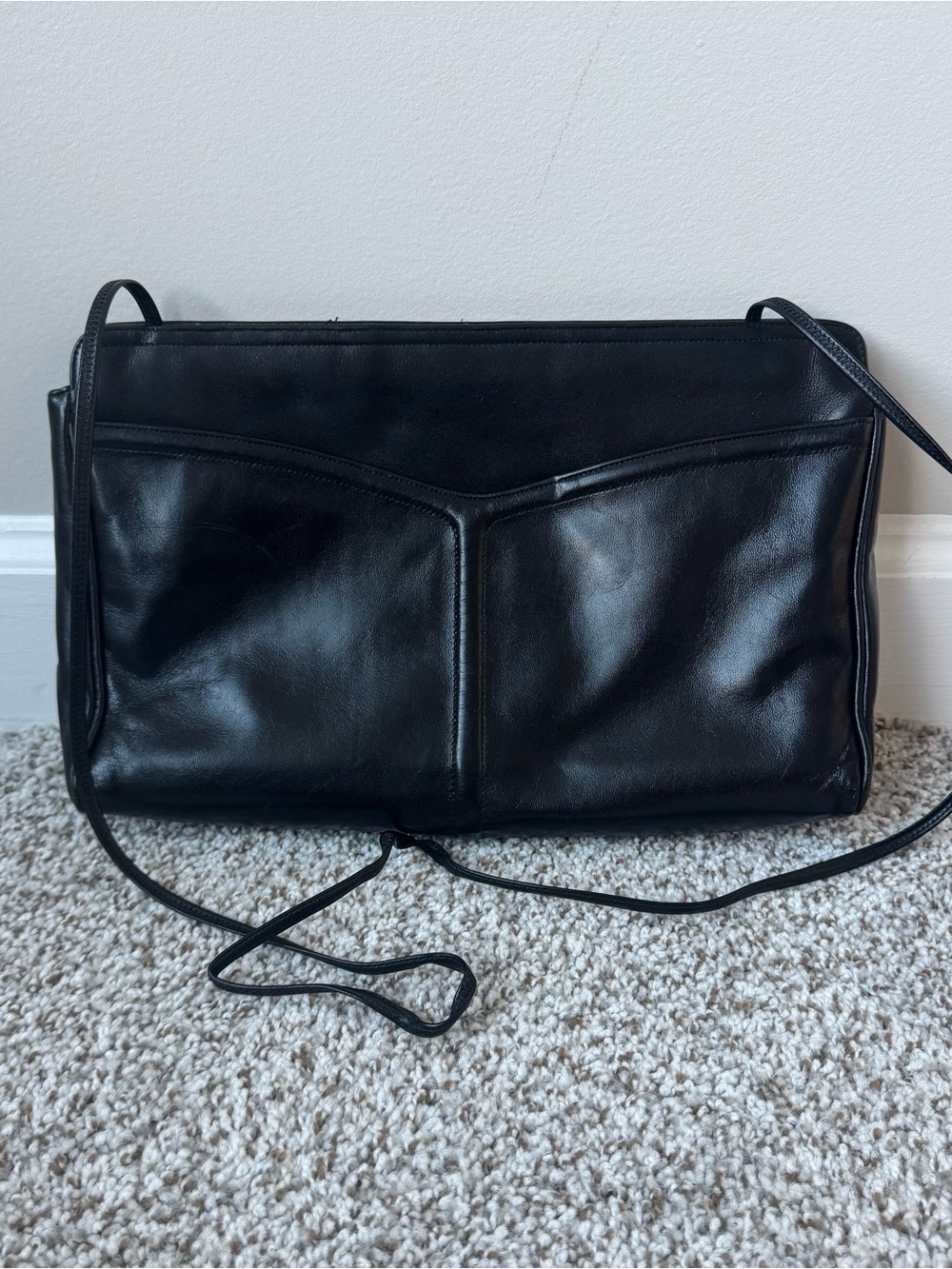 Vtg Morris Moskowitz Black Leather Convertible Clutch Shoulder Bag Mid Century - Picture 2 of 6